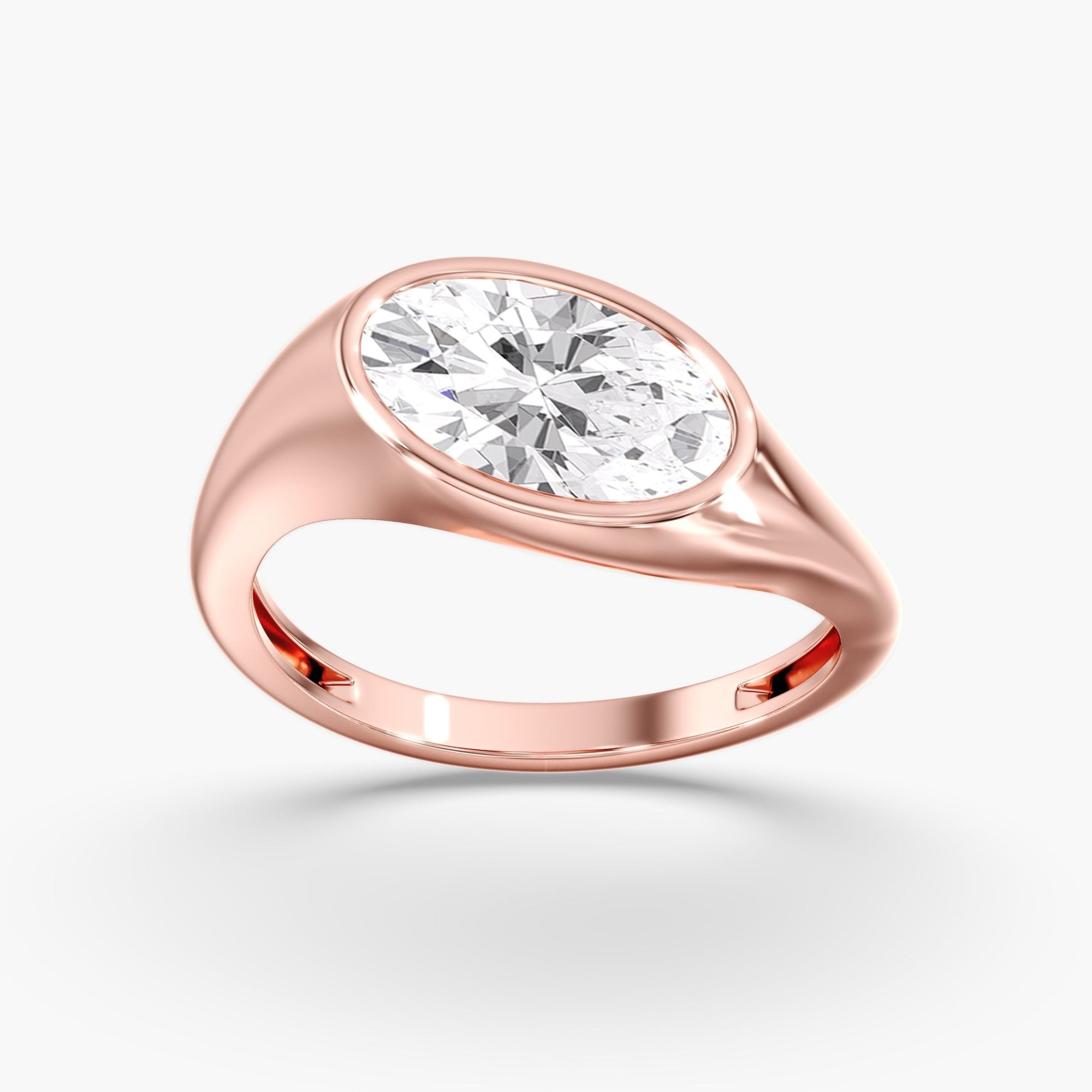 Rose Gold Tilted East West Chunky Bezel Oval Ring
