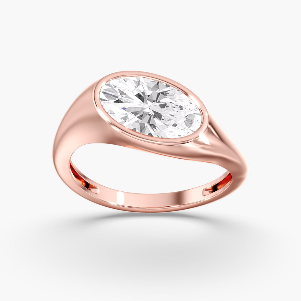 Rose Gold Tilted East West Chunky Bezel Oval Ring