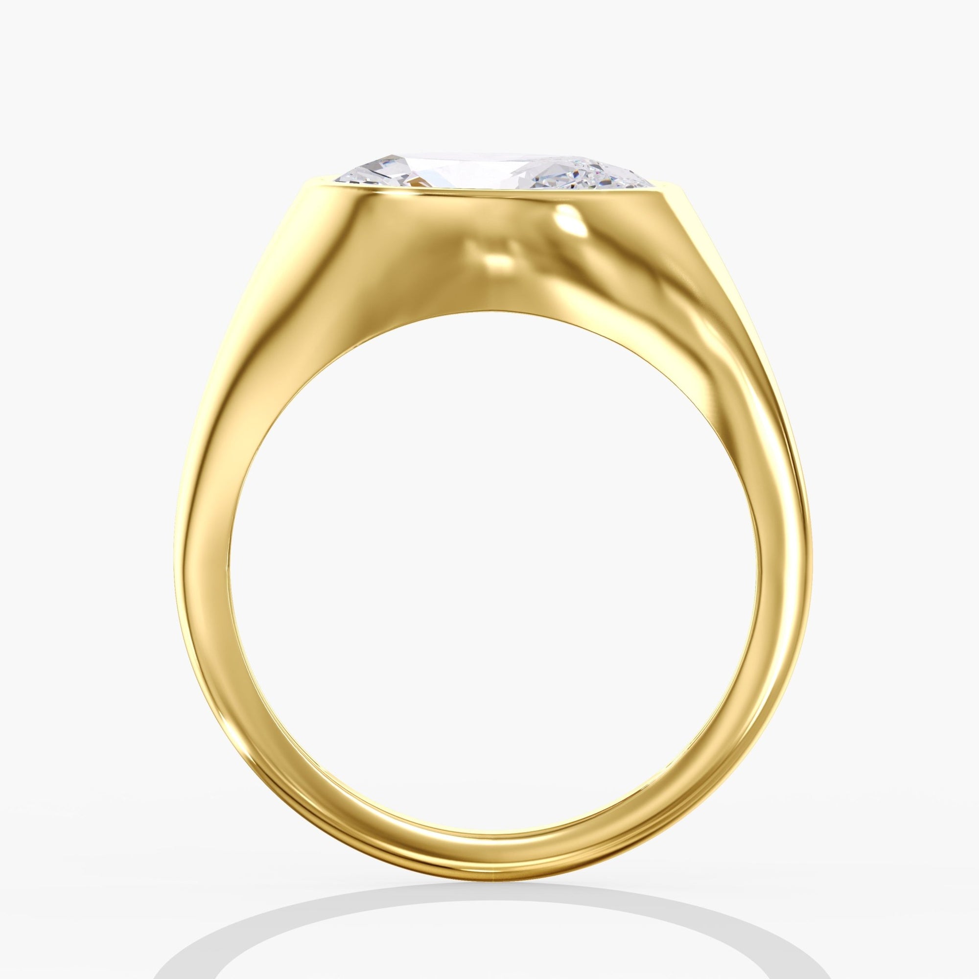 Yellow Gold Tilted East West Chunky Bezel Oval Ring Side View