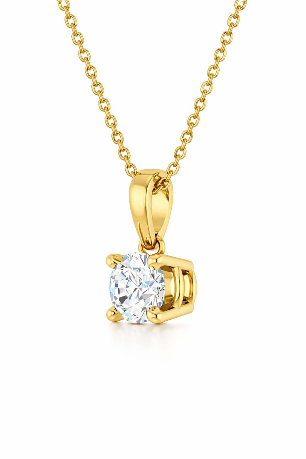 Yellow Gold Solitaire Diamond Necklace Side View