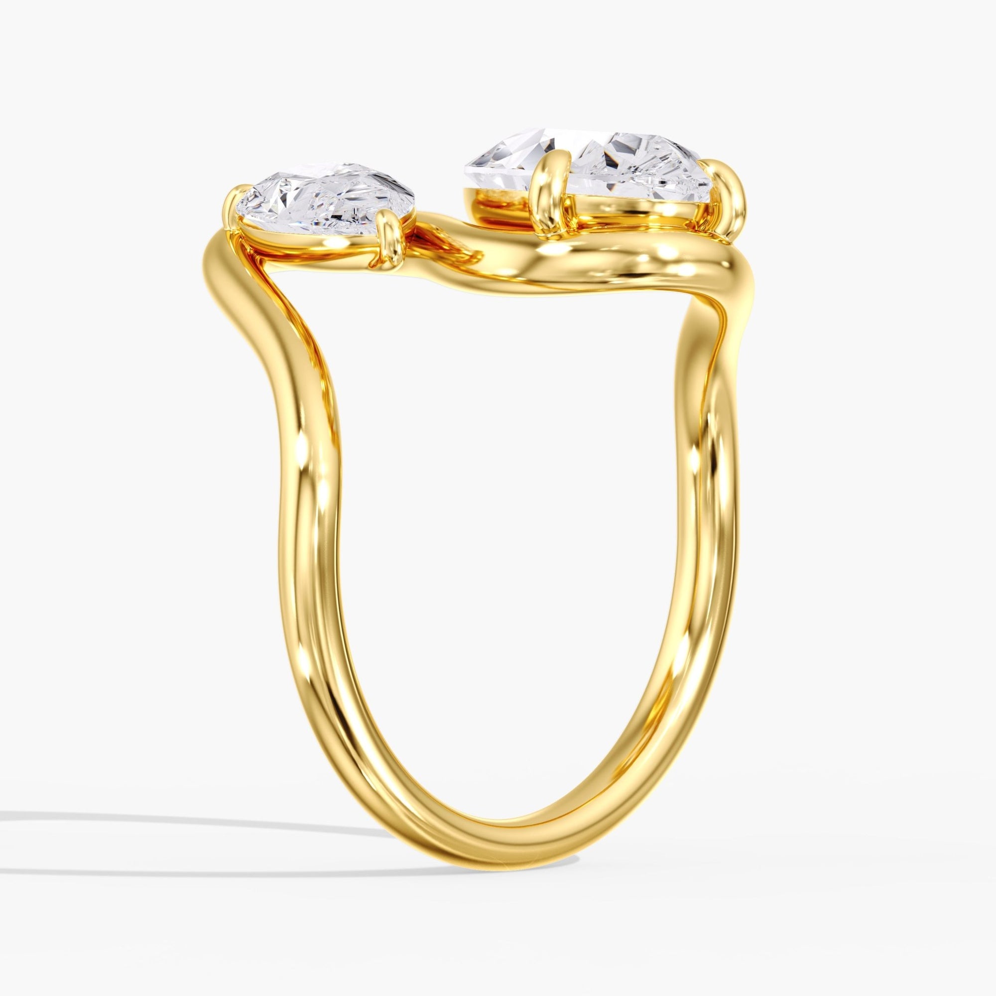 Yellow Gold Toi Et Moi Curved Pear Diamond Ring Side Angle