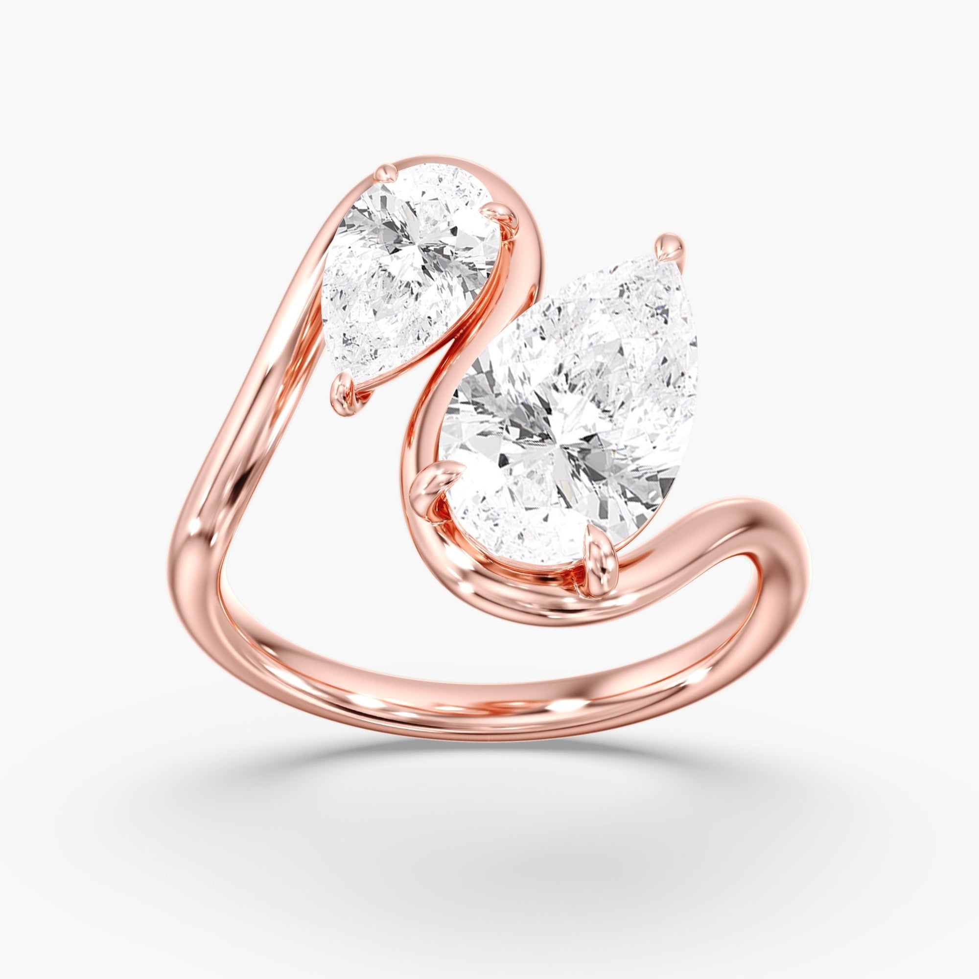 Rose Gold Toi Et Moi Curved Pear Diamond Ring