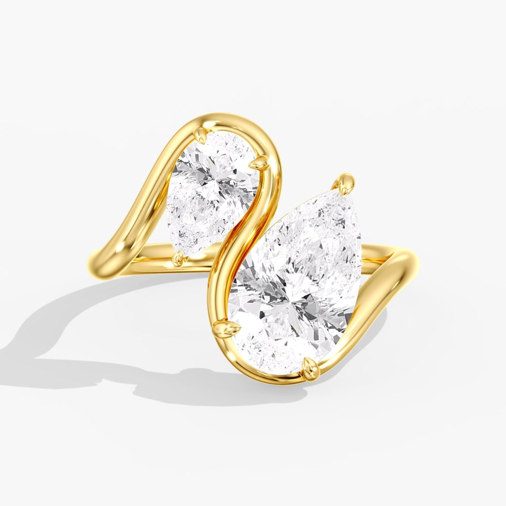Yellow Gold Toi Et Moi Curved Pear Diamond Ring Front View