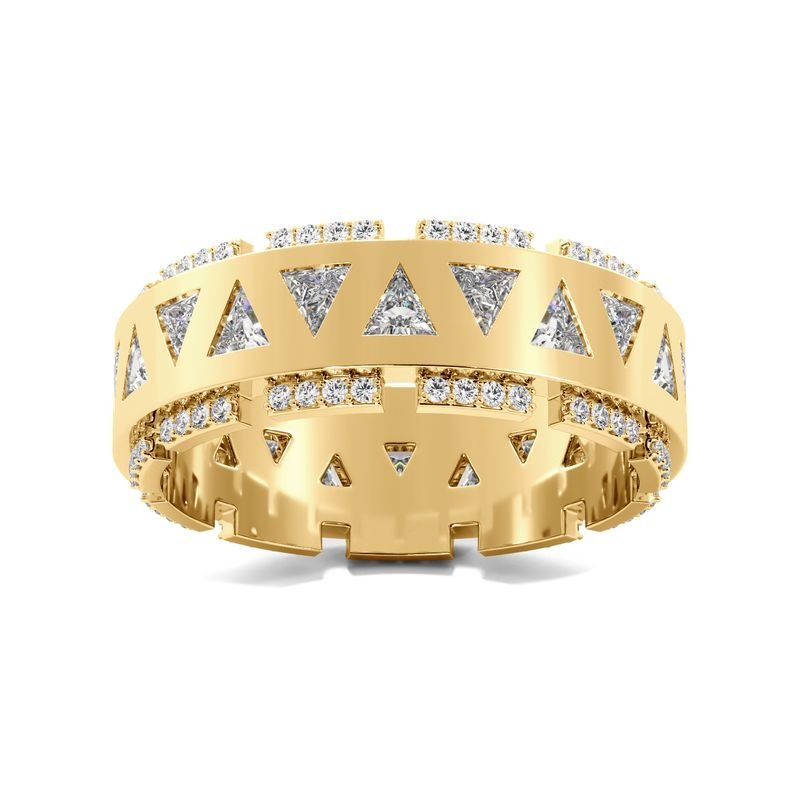 Trillion & Round Diamond Geometric Band - Yellow Gold 
