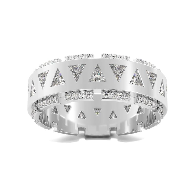 Trillion &amp; Round Diamond Geometric Band - White Gold