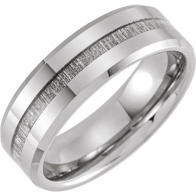 Tungsten 8 mm Beveled - Edge Band with Imitation Meteorite Inlay - Balacia