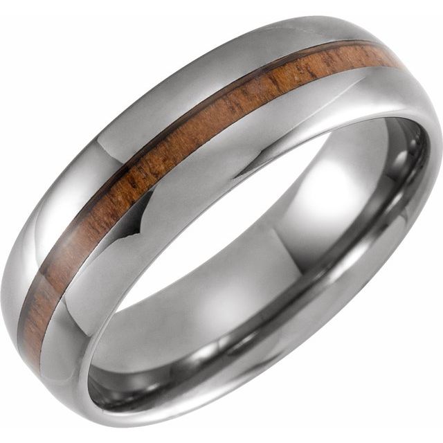 Tungsten 8 mm Domed Band with Acacia Wood Inlay - Balacia