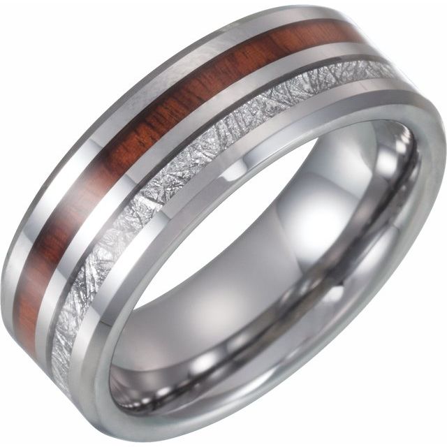 Tungsten Band with Imitation Meteorite &amp; Wood Inlay - Balacia