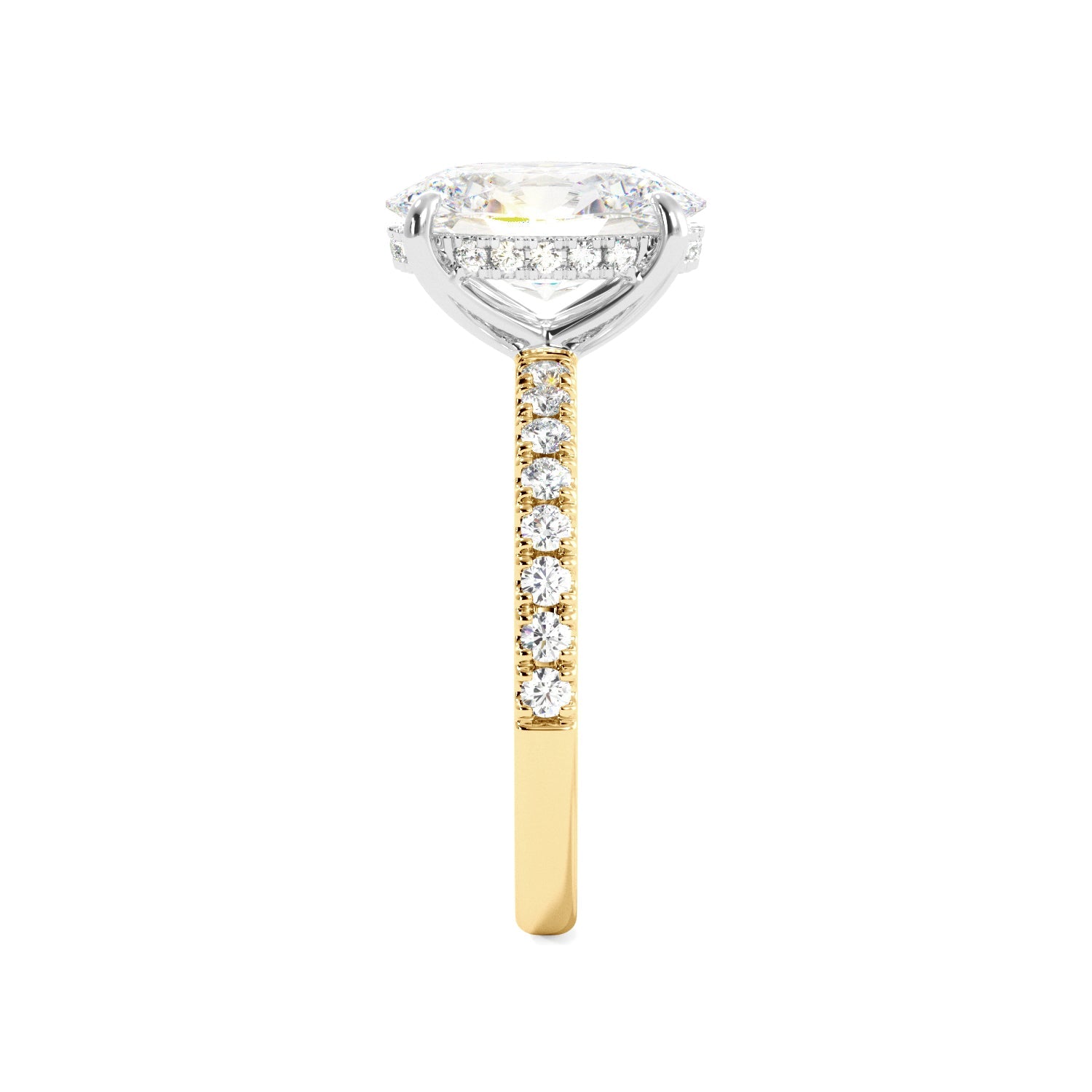 Yellow Gold Two Toned Oval Diamond Engagement Ring Side View