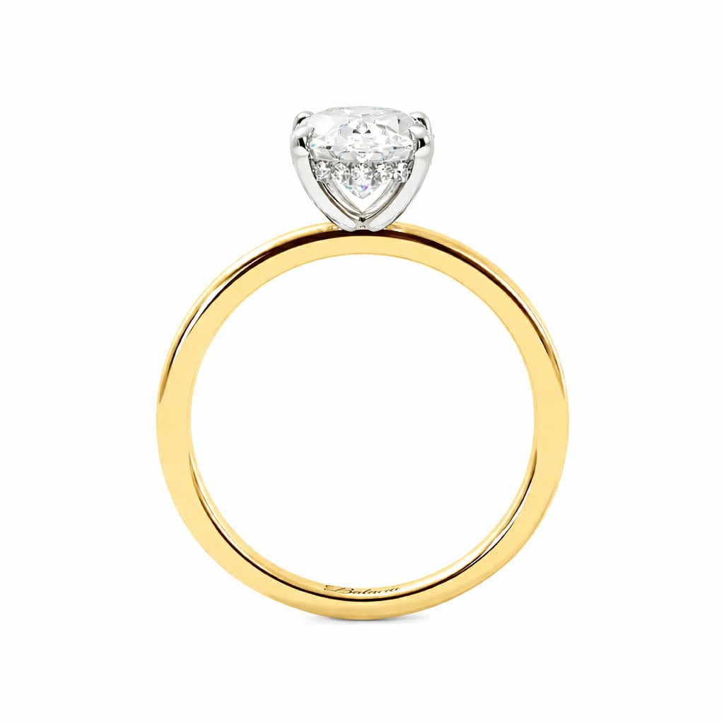 Two Toned Oval Moissanite Hidden Halo Engagement Ring Full View