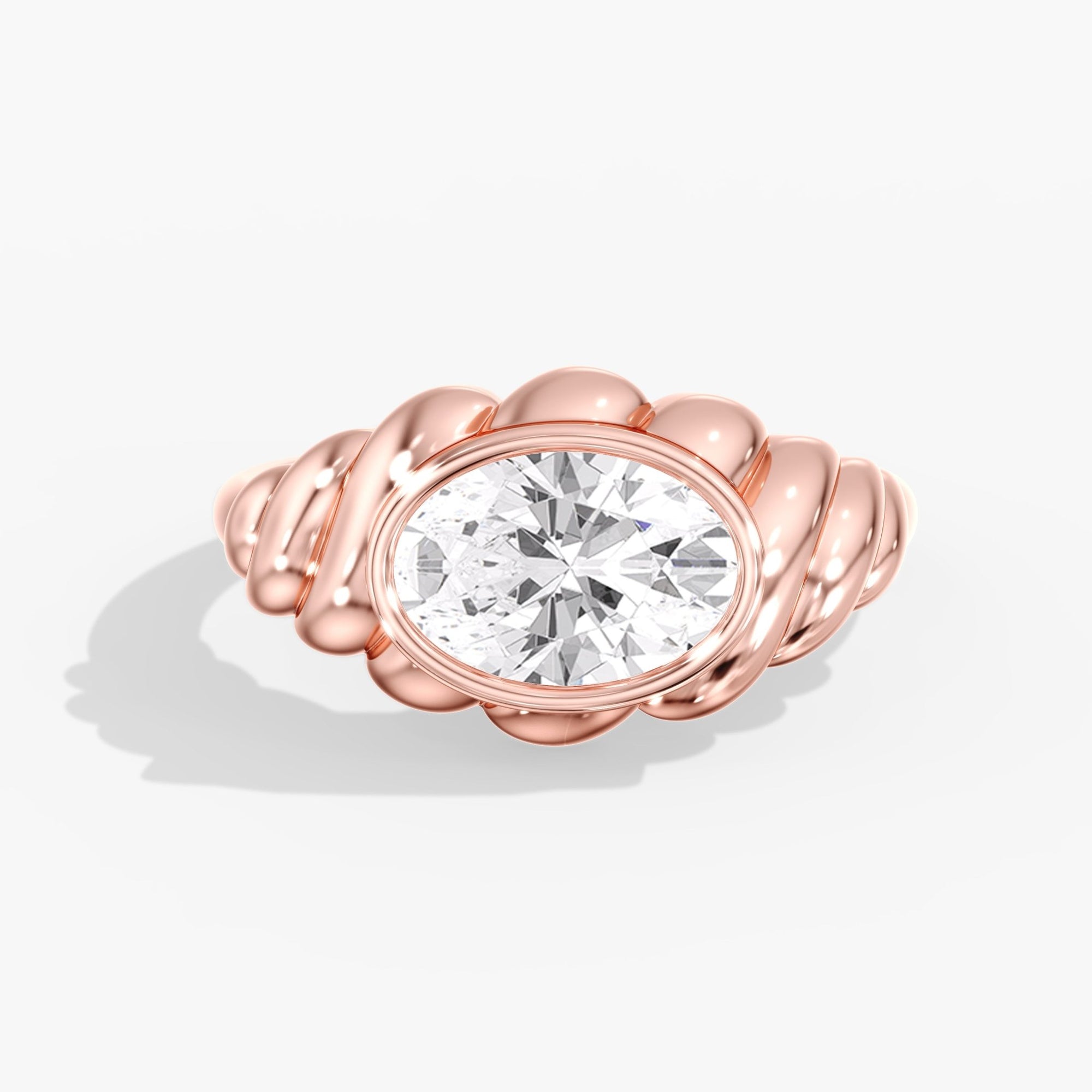 Rose Gold Woven East West Bezel Oval Engagement Ring Top View