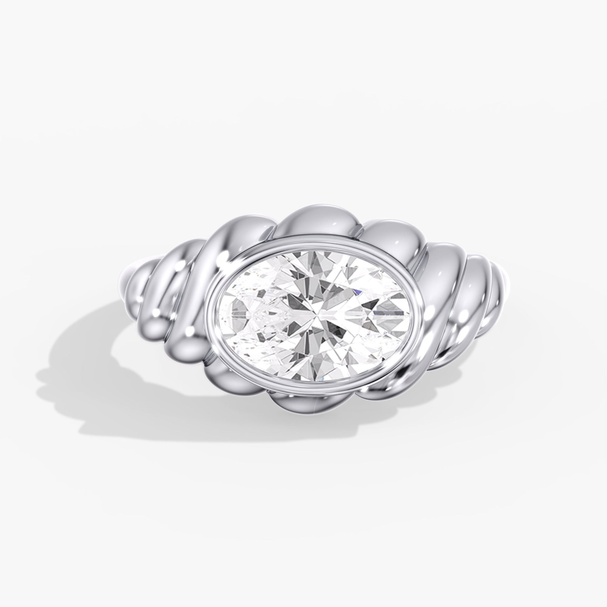 Woven East West Bezel Oval Engagement Ring Top View
