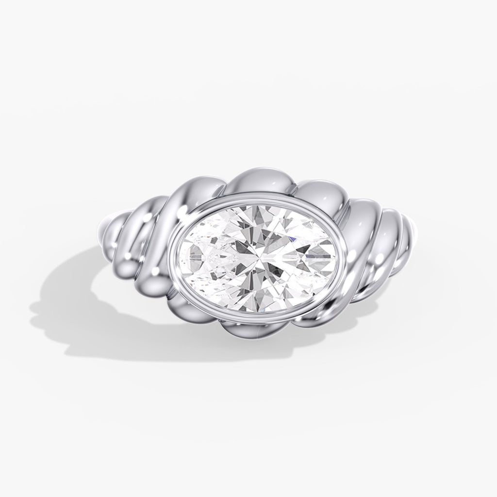 Woven East West Bezel Oval Engagement Ring Top View
