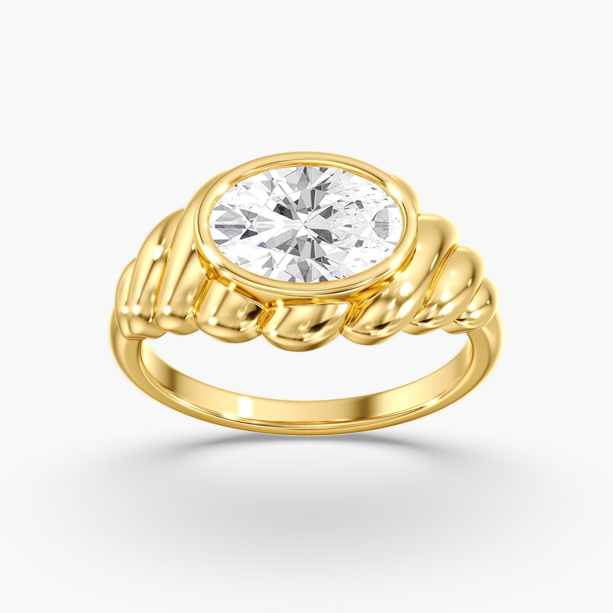 Yellow Gold Woven East West Bezel Oval Engagement Ring