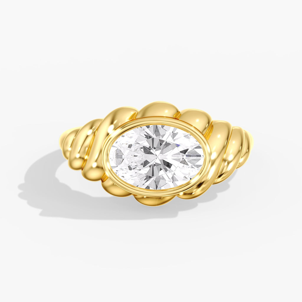 Yellow Gold Woven East West Bezel Oval Engagement Ring Top View