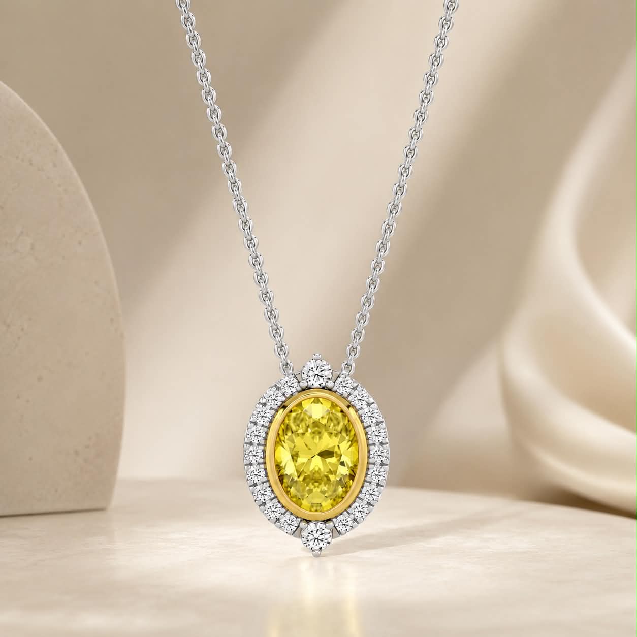 Yellow Diamond Vintage Inspired Halo Heirloom Necklace