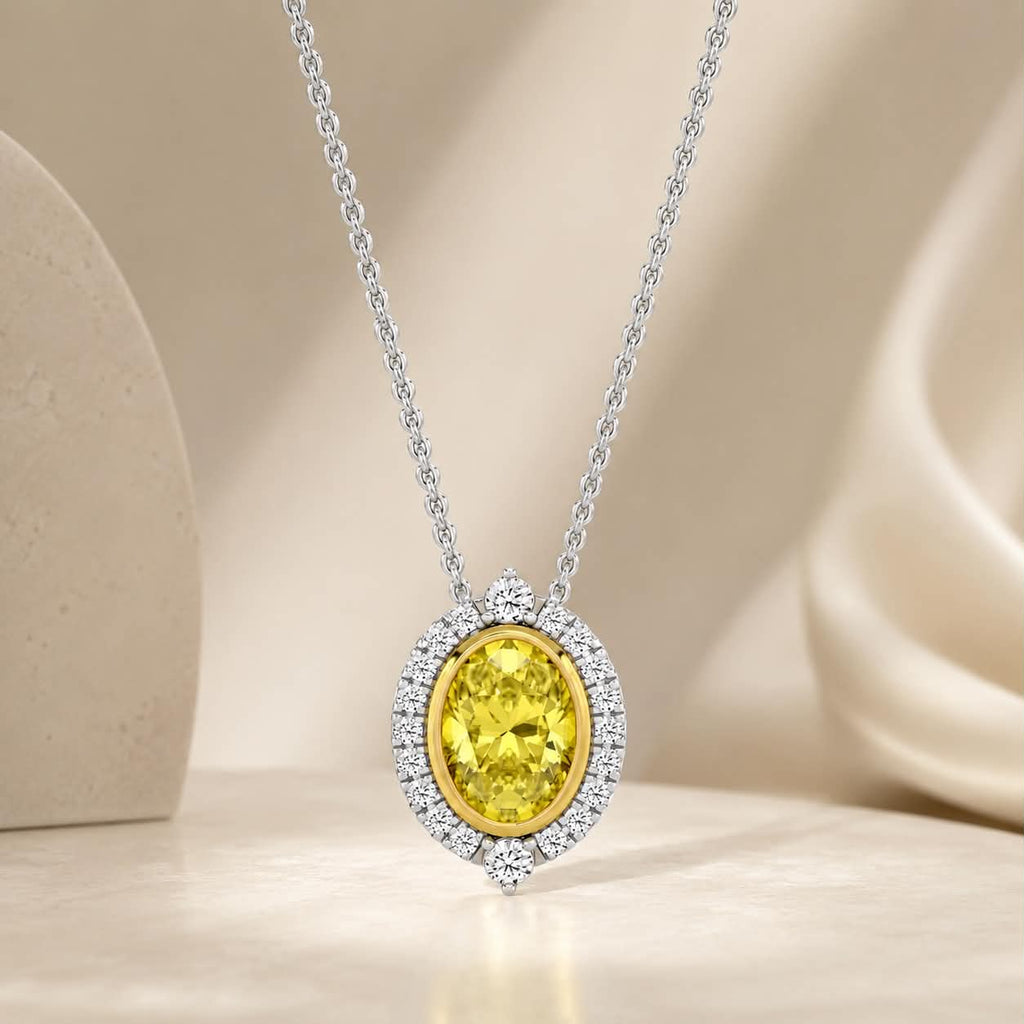Yellow Diamond Vintage Inspired Halo Heirloom Necklace