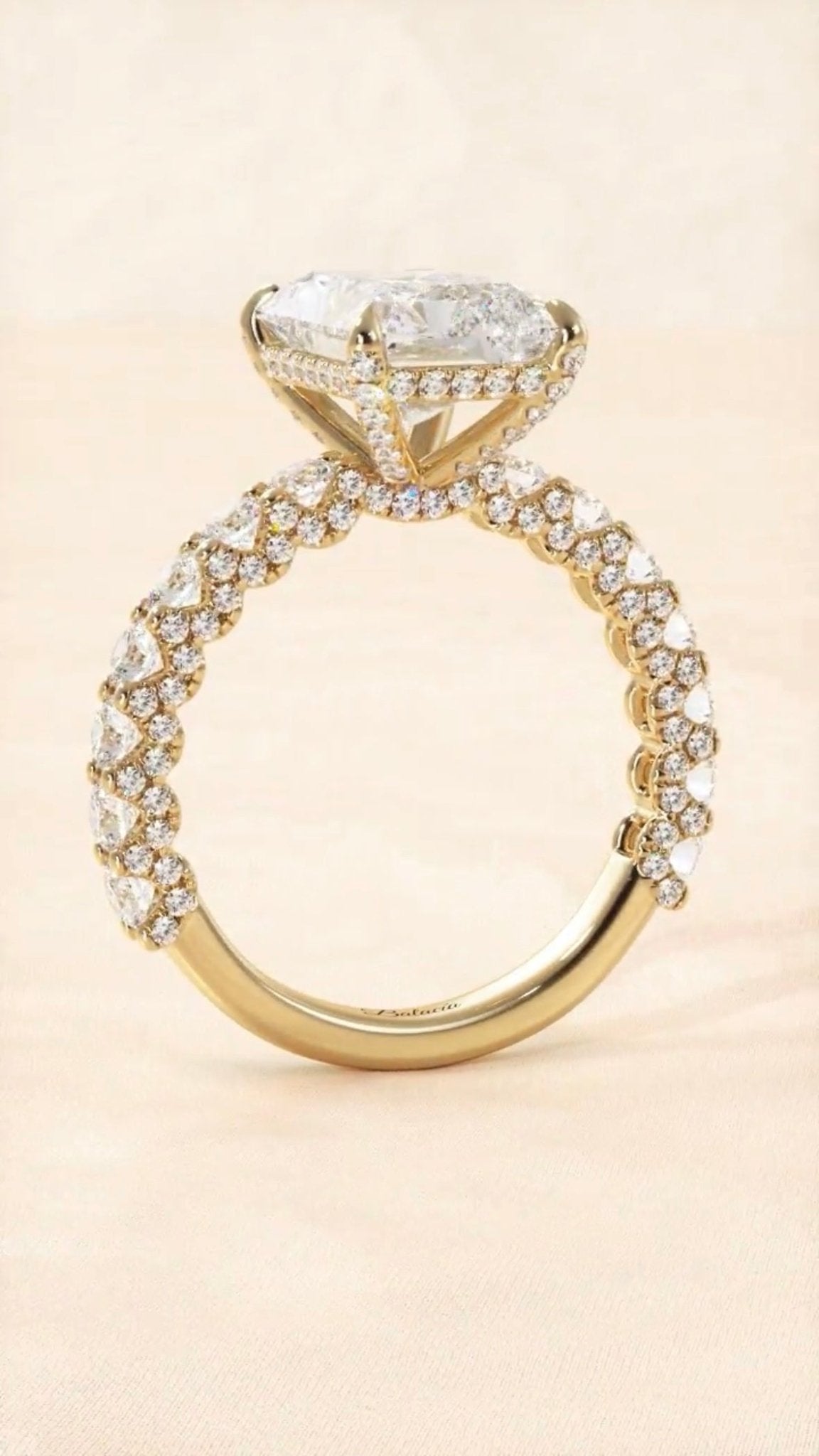 Yellow Gold Radiant Cut Iced Out Diamond Engagement Ring Side View