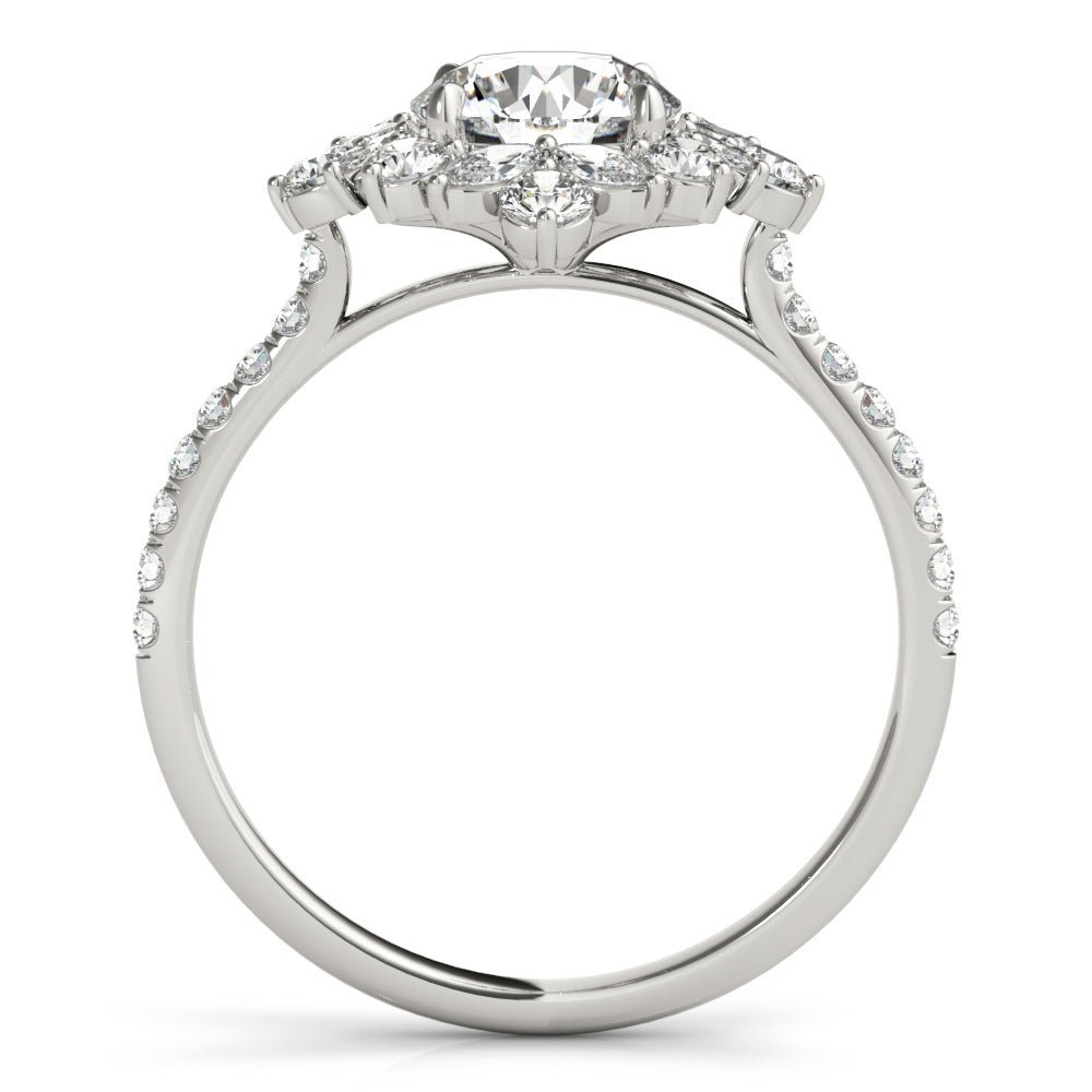 Round Unique Halo White Gold Engagement Ring Side