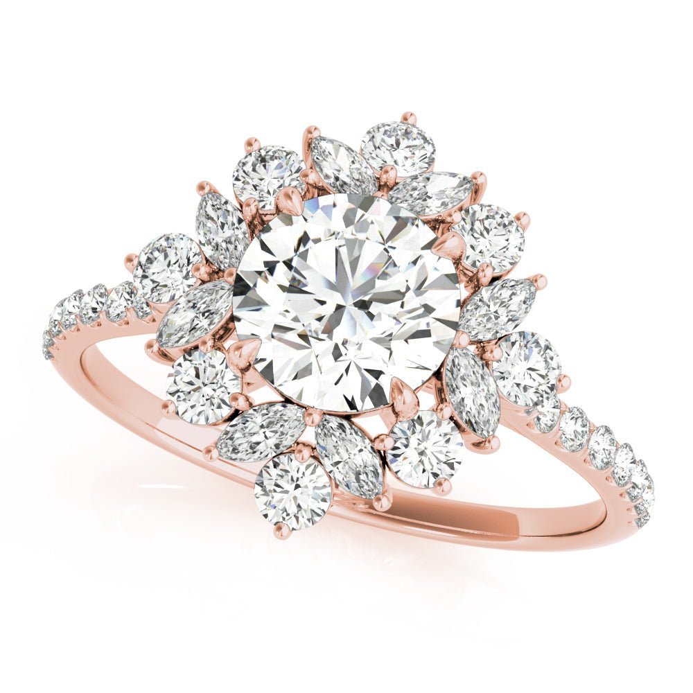 Rose Gold Round Unique Halo Engagement Ring