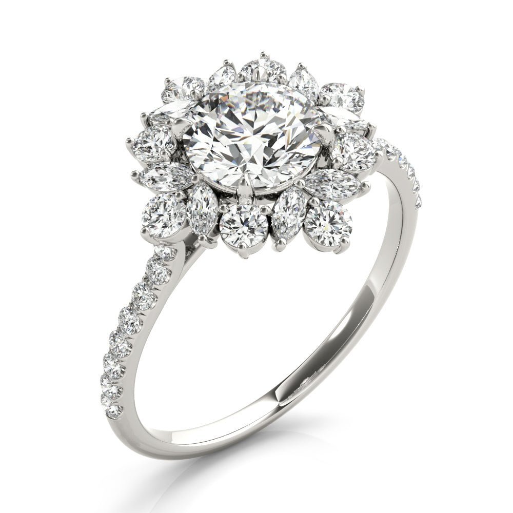 White Gold Round Unique Halo Engagement Ring Side