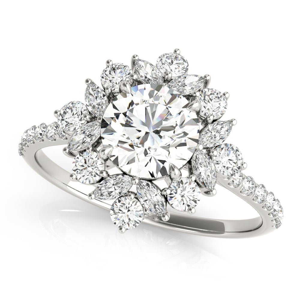White Gold Round Unique Halo Engagement Ring
