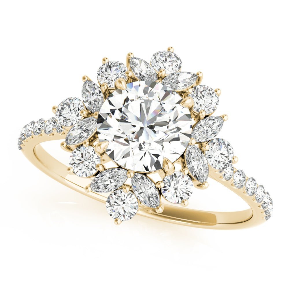 Yellow Gold Round Unique Halo Engagement Ring