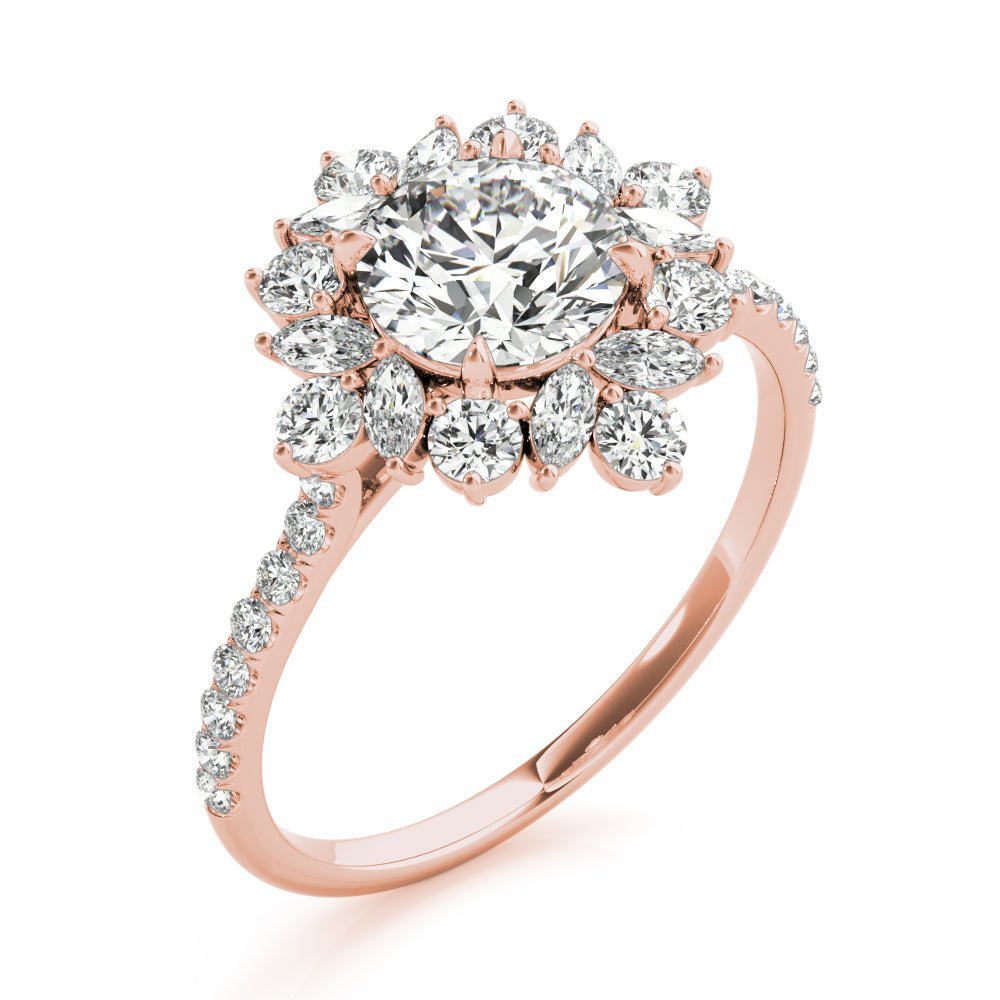 Rose Gold Round Unique Halo Engagement Ring Side