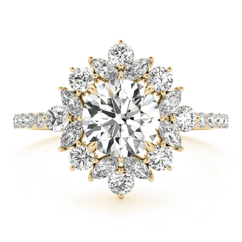 Round Unique Halo Yellow Gold Engagement Ring