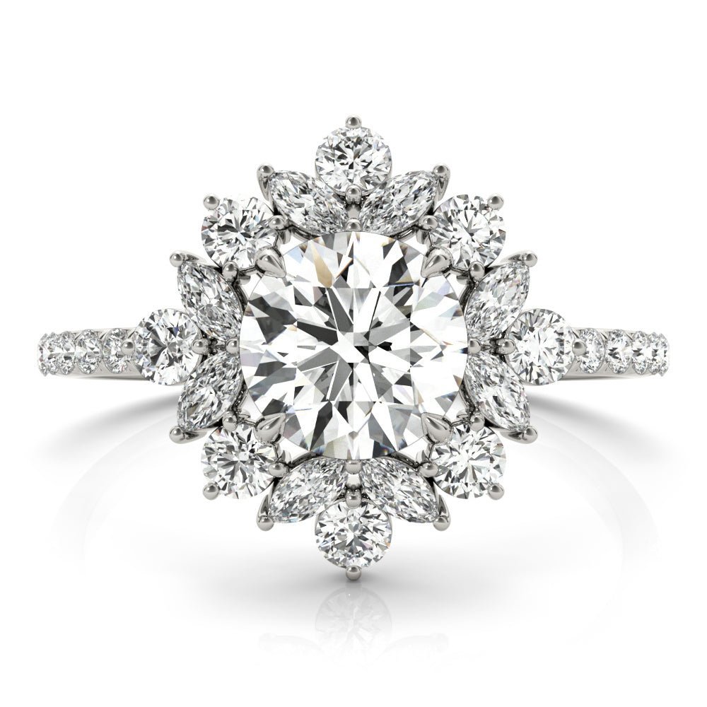 Round Unique Halo White Gold Engagement Ring