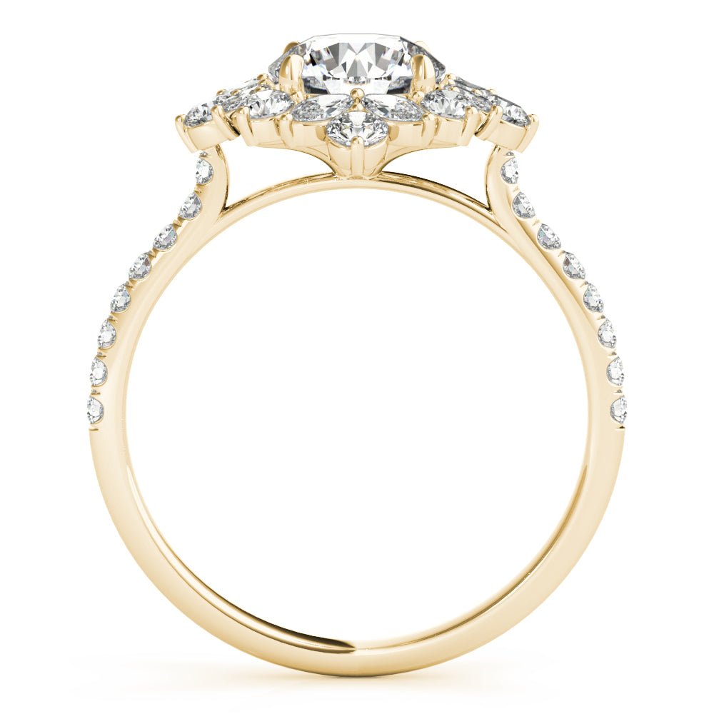 Round Unique Halo Yellow Gold Engagement Ring Side 