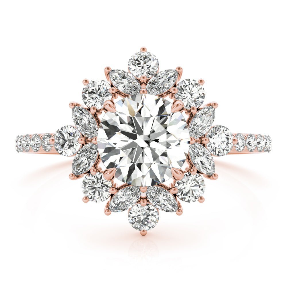 Round Unique Halo Rose Gold Engagement Ring