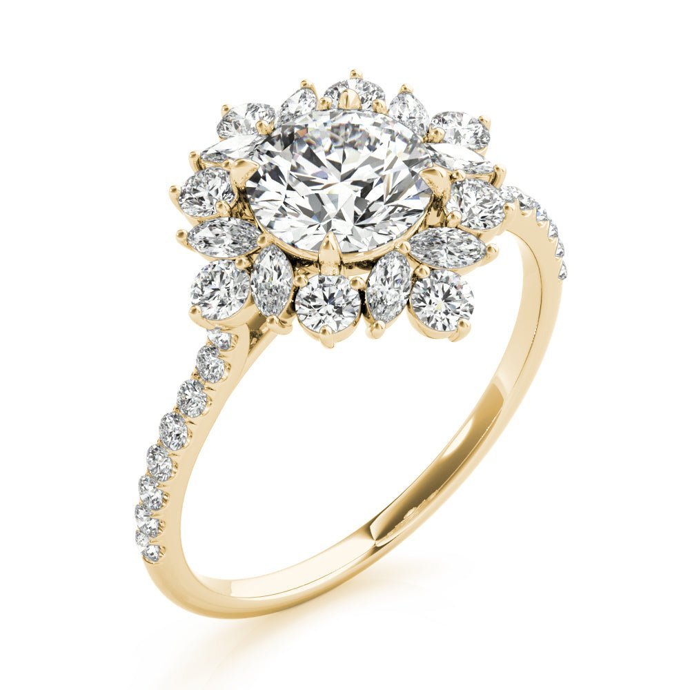 Yellow Gold Round Unique Halo Engagement Ring Side