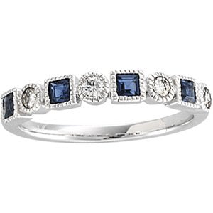 14K White 1/5 CTW Diamond &amp; Sapphire Anniversary Band