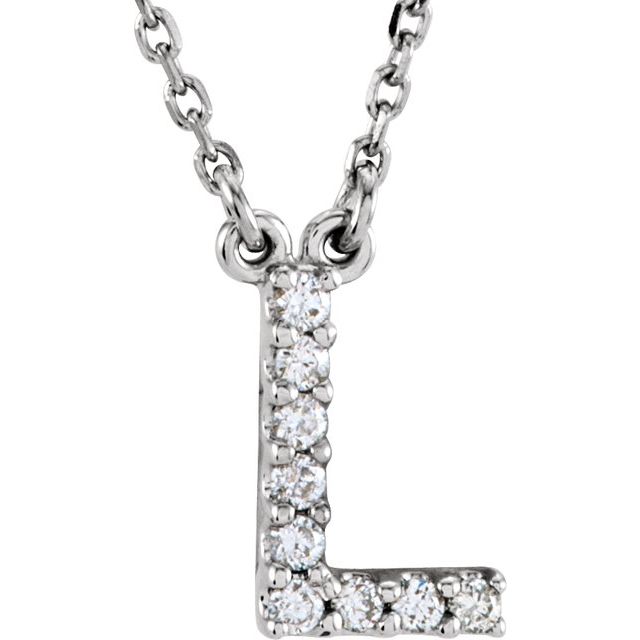 14K Initial L .08 CTW Diamond 16" Necklace