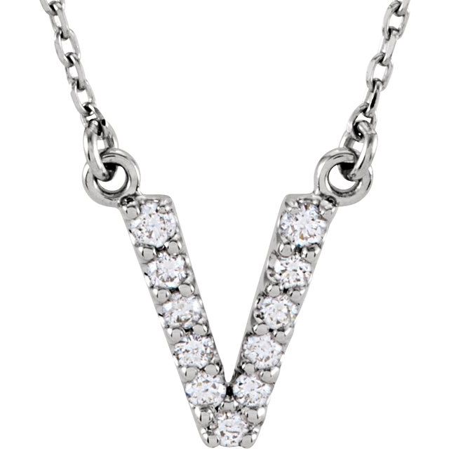 14K Initial V 1/8 CTW Diamond 16" Necklace