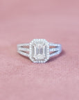 1 Carat Emerald Cut Moissanite Engagement Ring 14k White Gold
