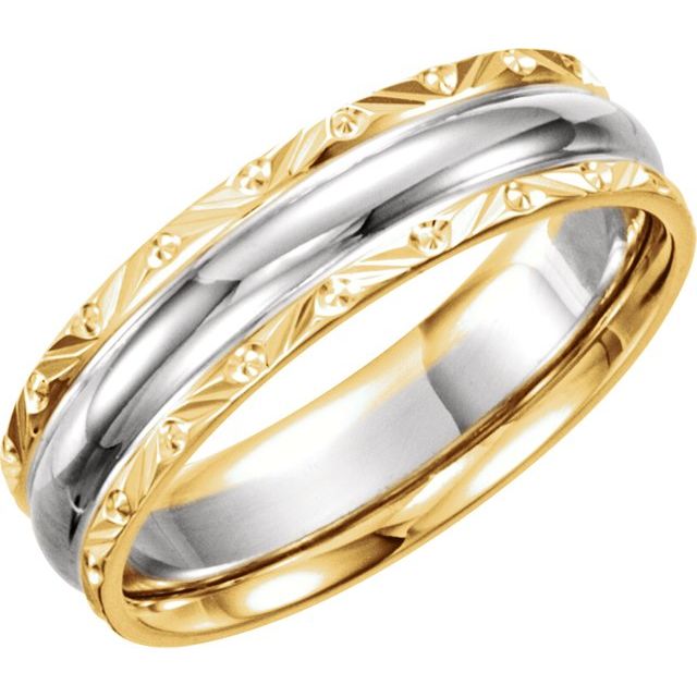 14K Yellow/White/Yellow 6 mm Design-Engraved Band