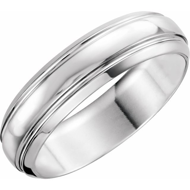 14K White 6 mm Grooved Band