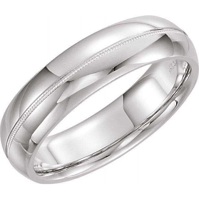 14K White 6 mm Half Round Band with Milgrain Center