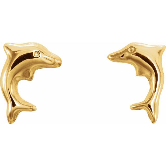 14K Yellow Dolphin Earrings