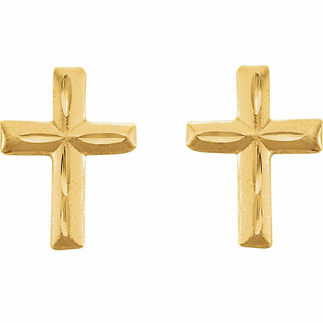 14K Yellow Gold Kids Cross Earrings