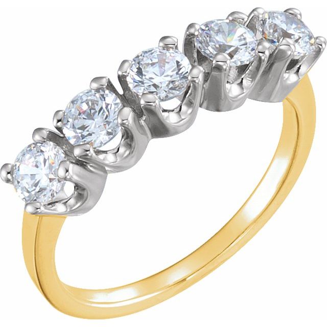 14K Yellow/White 3.8 mm Round Five-Stone Anniversary Band