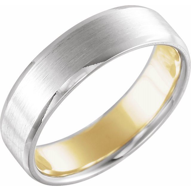 14K White/Yellow 6 mm Beveled-Edge Band with Matte Finish