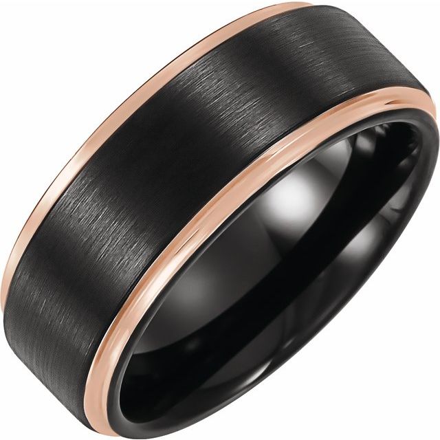 18K Rose Gold PVD and Black PVD Tungsten 8 mm Flat Grooved Band