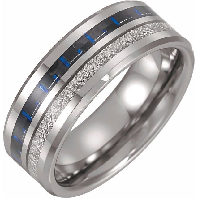 Tungsten Band with Imitation Meteorite &amp; Carbon Fiber Inlay