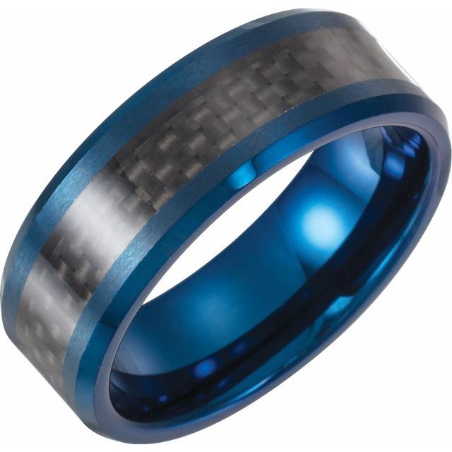 Tungsten Blue Enameled Band with Black Carbon Fiber Inlay