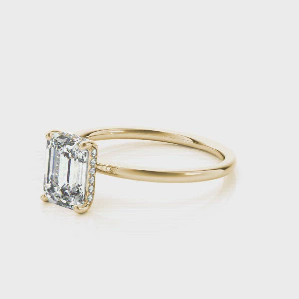 emerald cut hidden halo lab diamond ring