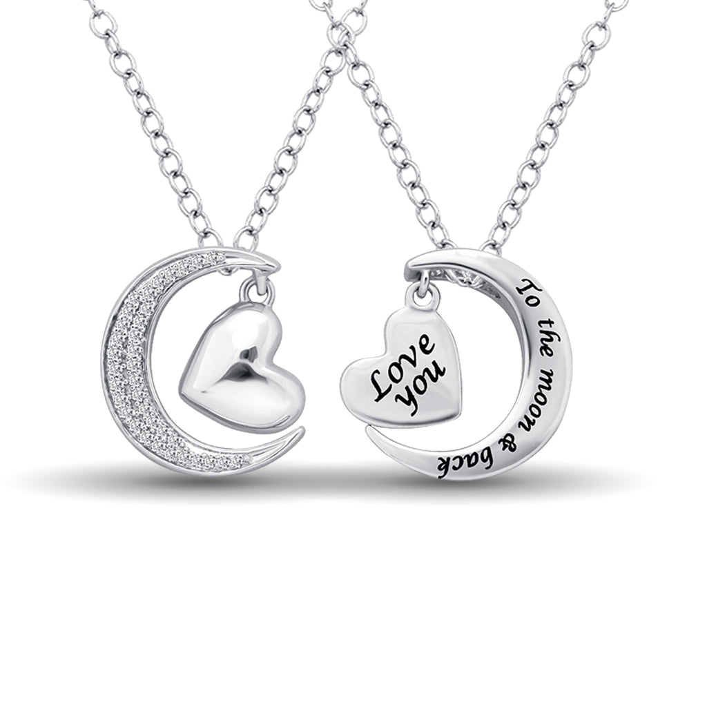 Sterling Silver 1/8 CTW Diamond Heart & Moon Pendant