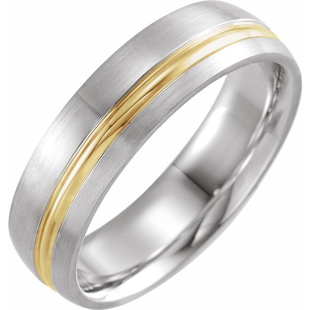 14K White &amp; Yellow 6 mm Grooved Band with Brush Finish